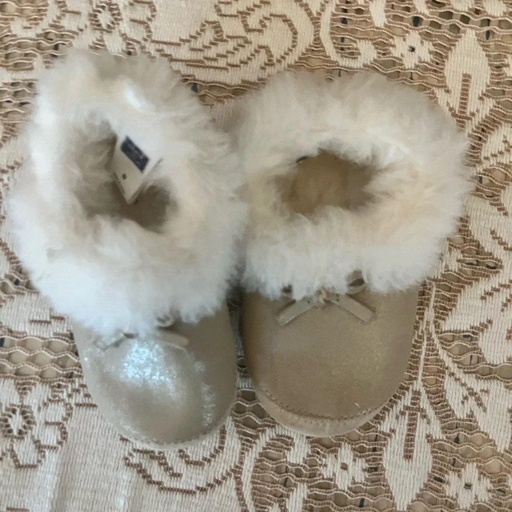 Janie and Jack Faux Fur Slippers with Fur Trim
